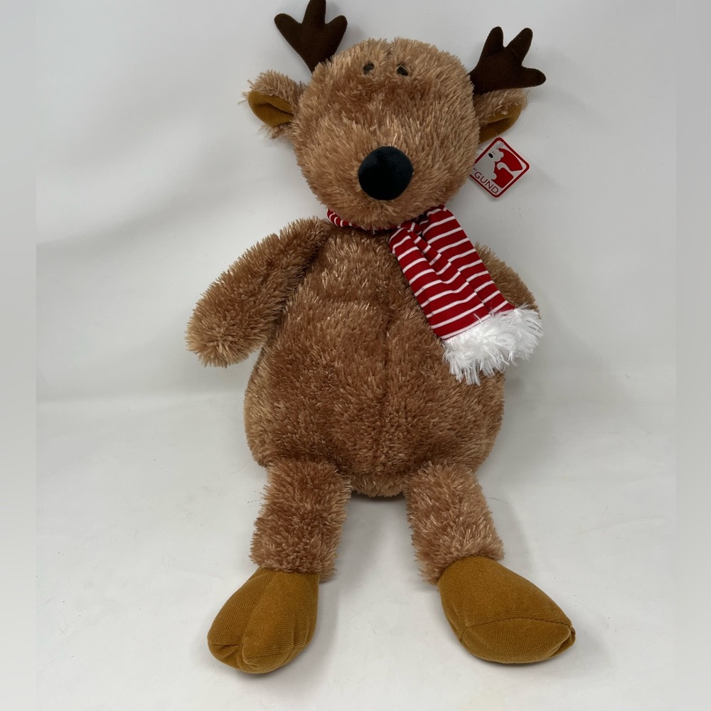 Gund Brown Reindeer Plush with Red Striped Scarf 18”